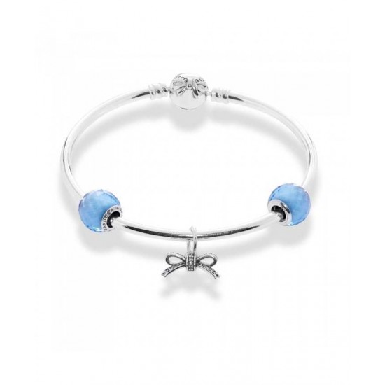 Pandora Bangle-Sky Blue Bow Complete Jewelry UK Sale