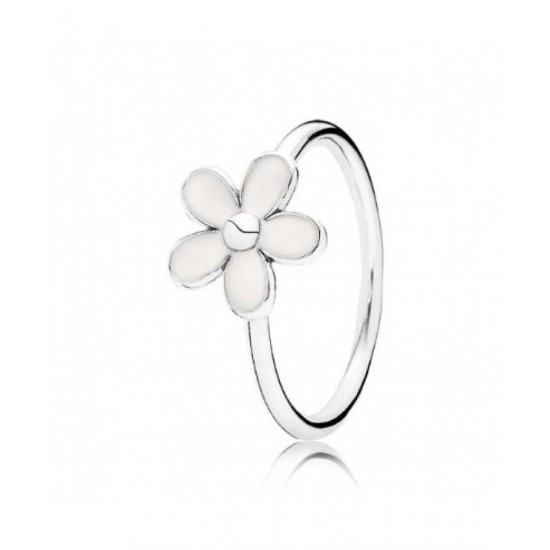 Pandora Ring-Silver White Enamel Flower