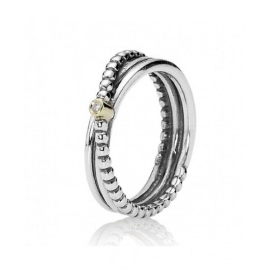 Pandora Ring-Silver And 14ct Gold Diamond Plain And Bead