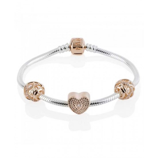 Pandora Bracelet-Rose Sparkling Sweetheart Complete