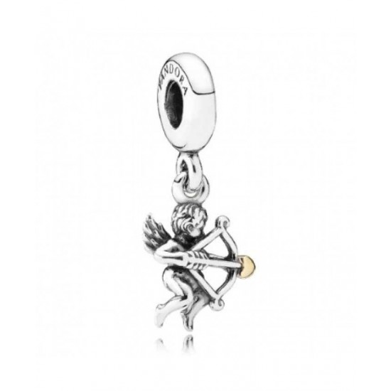 Pandora Charm-Silver And 14ct Gold Cupid Dropper