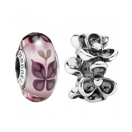 Pandora Charm-Silver Floral Butterfly
