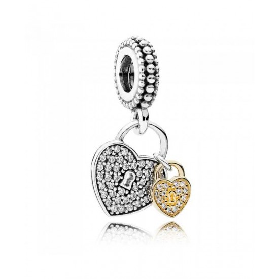 Pandora Charm-Silver 14ct Gold Cubic Zirconia Love Locks Pendant