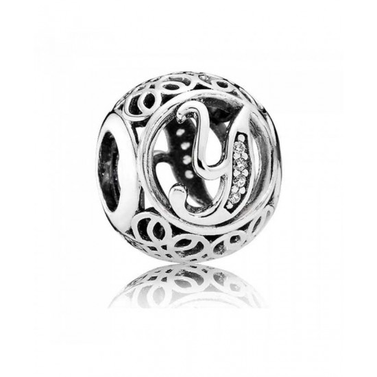 Pandora Charm-Silver Cubic Zirconia Vintage Y Swirl