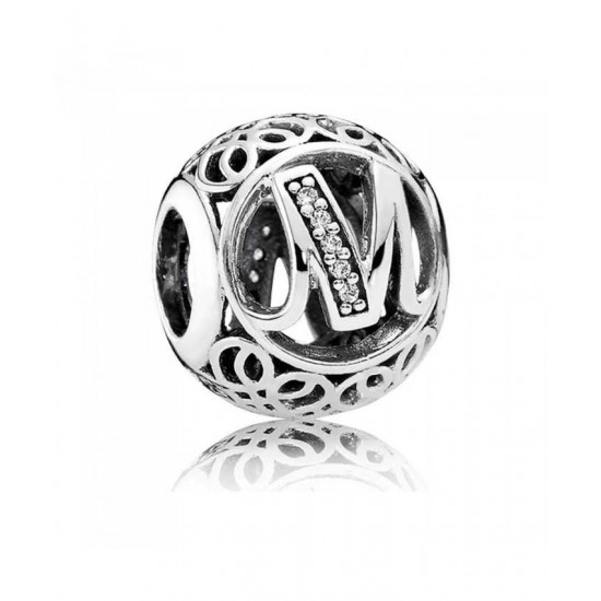 Pandora Charm-Silver Cubic Zirconia Vintage M Swirl