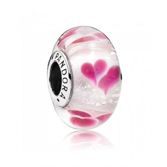 Pandora Charm-Silver Wild Hearts Murano Glass Jewelry UK Sale