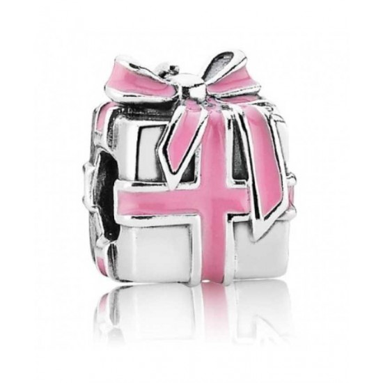 Pandora Charm-Silver All Wrapped Up Pink Enamel Present Bead