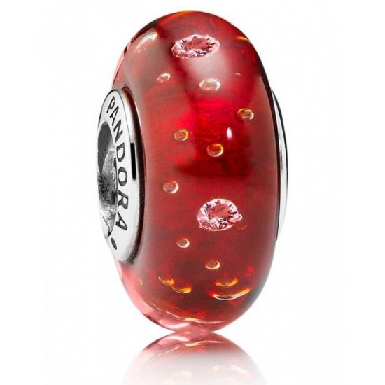 Pandora Charm-Silver Red Fizzle Murano Glass