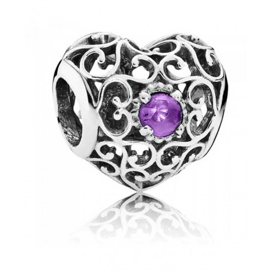 Pandora Charm-Silver February Birthstone Signature Heart