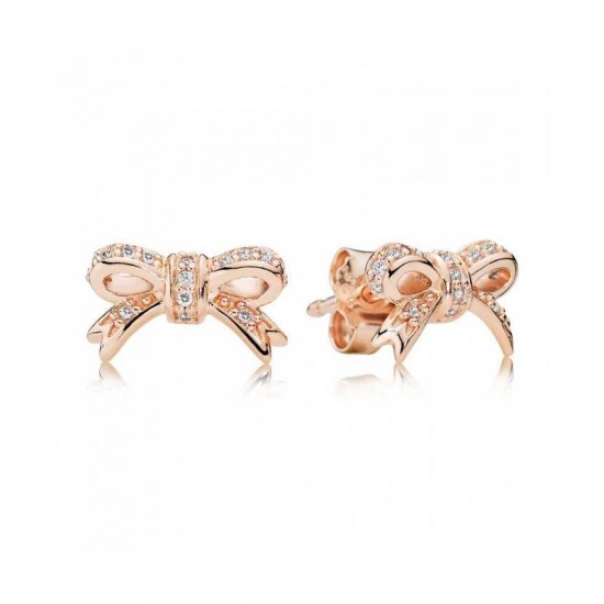 Pandora Earring-Rose Bow Stud Cubic Zirconia Jewelry UK Sale
