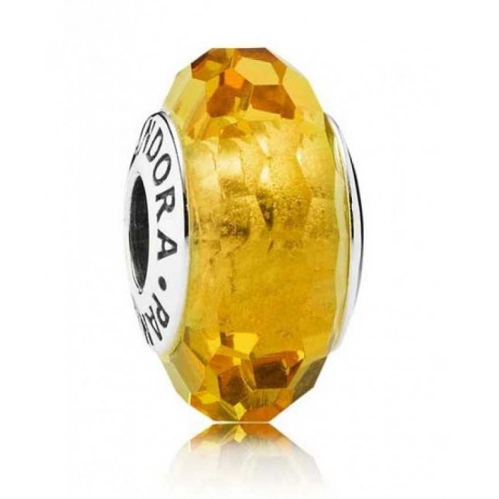Pandora Bead-Silver Gold Faceted Murano Glass