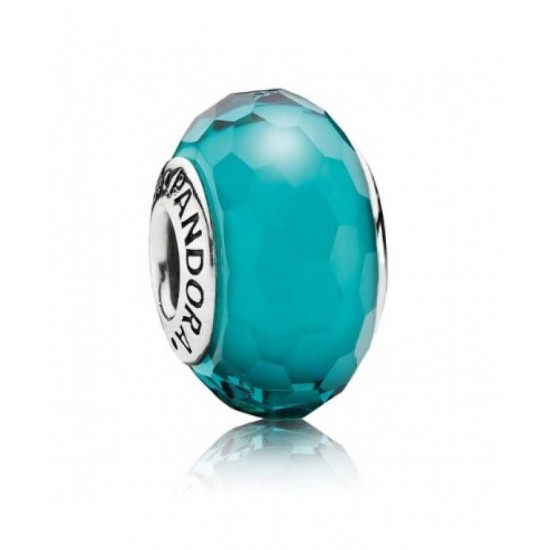 Pandora Bead-Silver Teal Faceted Murano Glass