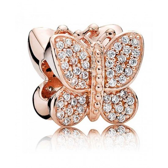 Pandora Charm-Rose Sparkling Butterfly Jewelry UK Sale