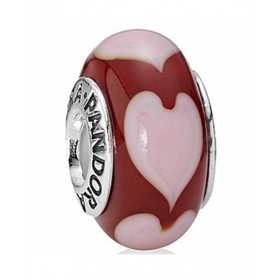 Pandora Bead-Silver Red Glass Hearts
