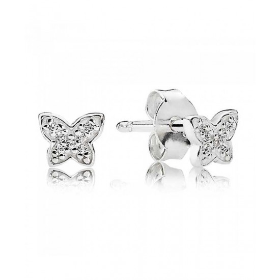 Pandora Earring-Silver Cubic Zirconia Butterfly Stud Jewelry UK Sale