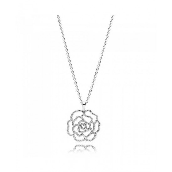 Pandora Necklace-Silver Cubic Zirconia Rose