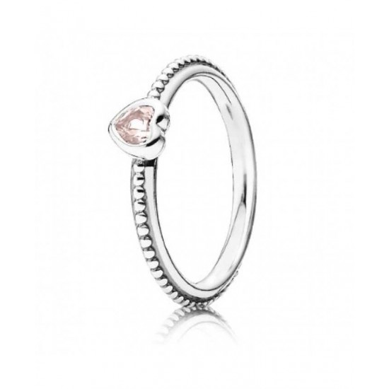 Pandora Ring-Silver Synthetic Pink Sapphire Heart Jewelry UK Sale